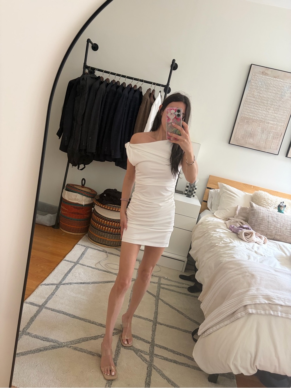 Zara Off-Shoulder White Ruched Mini Dress